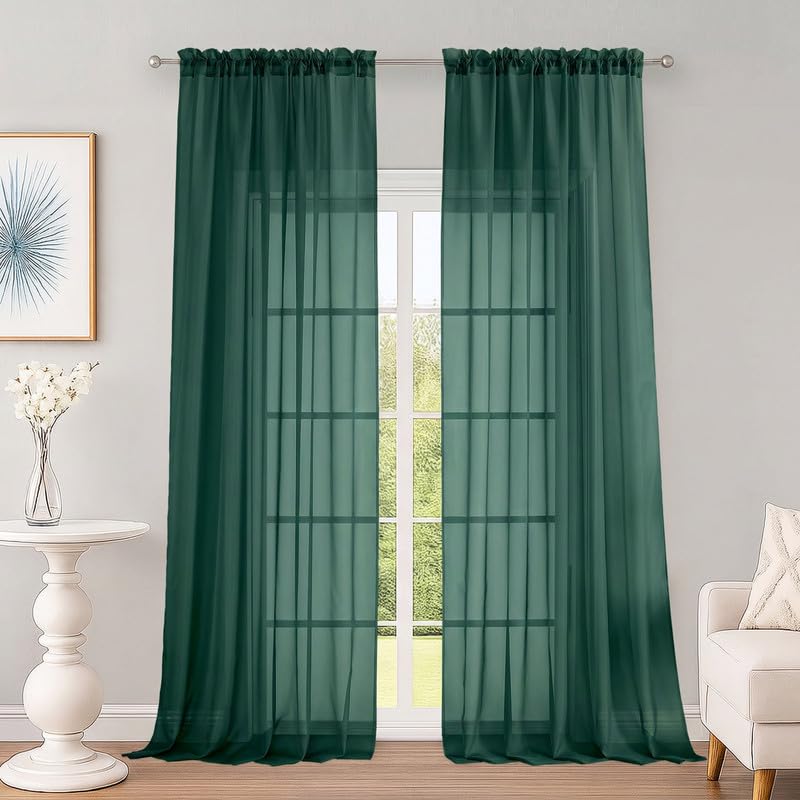 Hunter Green Sheer Curtains 96 Inch 2 Panels for Living Room (Hunter Green / 59"W x 96"L (Pack of 2))