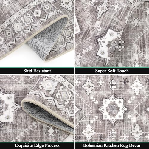 HEBE Boho Kitchen Rugs Set of 3 (Taupe Brown / 20"x32"+20"x48"+20"x59")