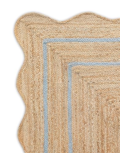 Wave Scalloped Natural Jute Rug Boho Jute Entryway Runner Farmhouse Scallop Rug (Grey / 2'6"x10' (Runner))