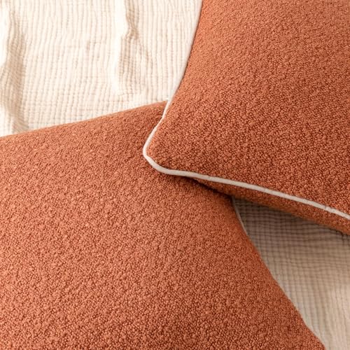 Boucle Throw Pillow Covers for Couch (Brown / 24" x 24" (Pack of 2))