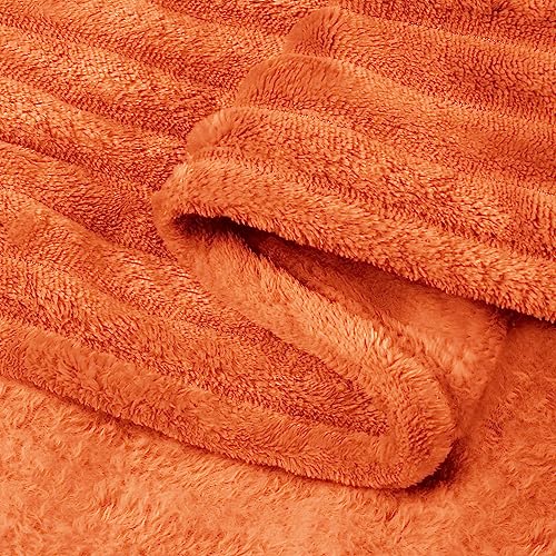 3D Ribbed Burt Orange Fall Throw Blanket for Couch (Burnt Orange / Throw(50"x60"))