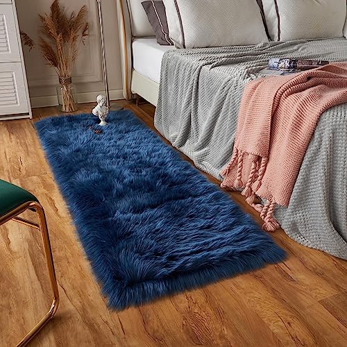 Ultra Soft Fluffy Rugs Faux Fur Rug Chair Cover Seat Pad Fuzzy Area Rug (Dark Blue / 2' x 6' (Rectangular))