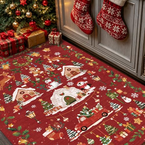 Washable Christmas Rug Runner 3x4 (3x4 / Xmas/Red)