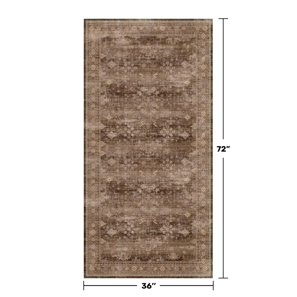 Brown Boho Washable 3x6 Entryway Runner Rug (3' x 6' (Rectangular) / Brown)