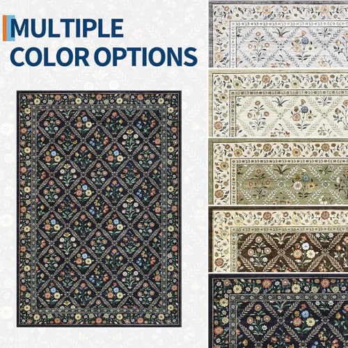 Washable Kitchen Rugs Non Slip 2x6 Hallway Runner Stain Resistant Low Pile Rug (Navy/Black / 2' x 6' (Rectangular))