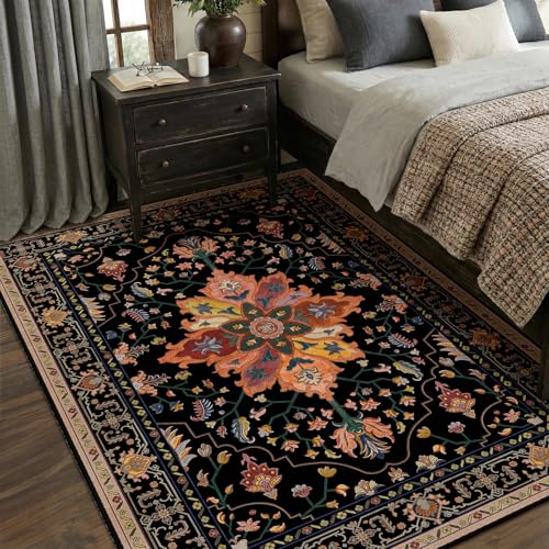 Washable Area Rug (Black/Colorful / 5' x 8' (Rectangular))