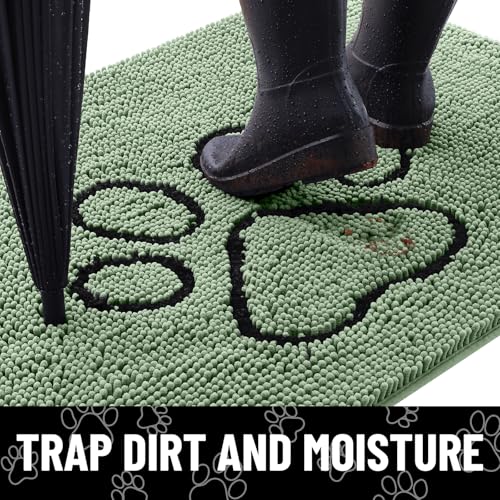 Dog Door Mat for Muddy Paws (30"X20" / Olive Green and Black)
