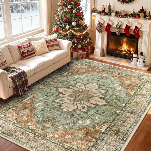 Washable Area Rug (Brick/Brown/Green / 6' x 8' (Rectangular))