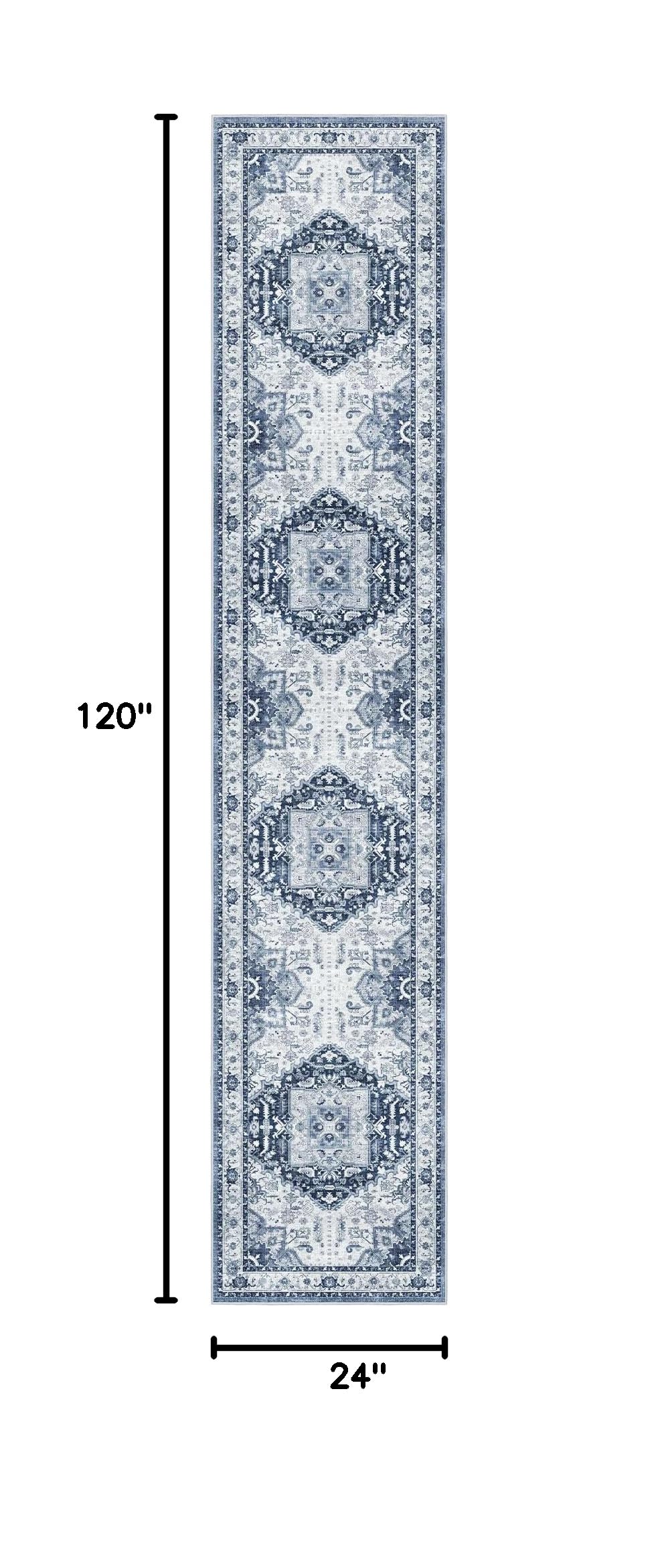Washable Runner Rugs 2x10 Long for Hallway Kitchen (Navy/White / 2' x 10' (Runner))