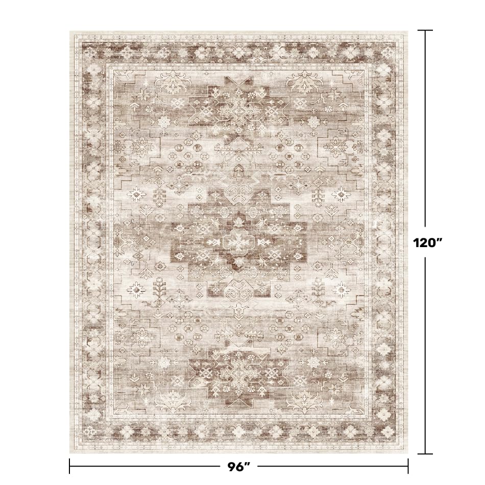 Washable Farmhouse Living Room Rug (8' x 10' (Rectangular) / Latte / Beige)