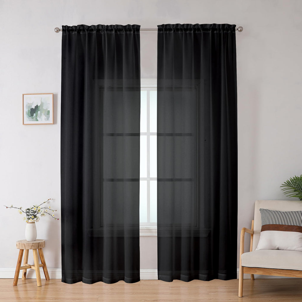Black Sheer Curtains (Black / 42"W x 78"L (Pack of 2))