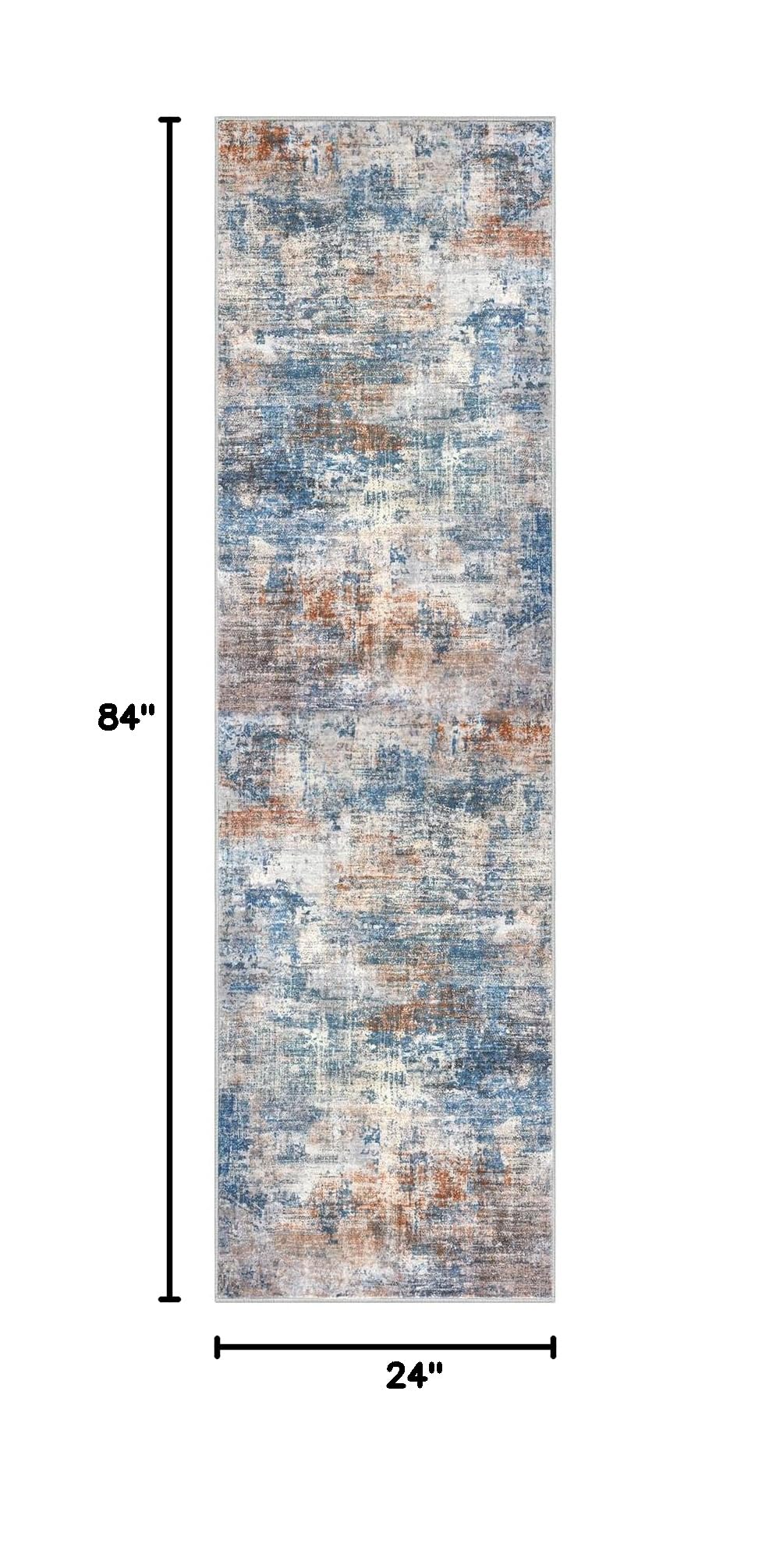 Abstract Runner Rug 2x7 Ft Washable Runners for Hallways (Blue/Rust/White / 2' x 7' (Rectangular))