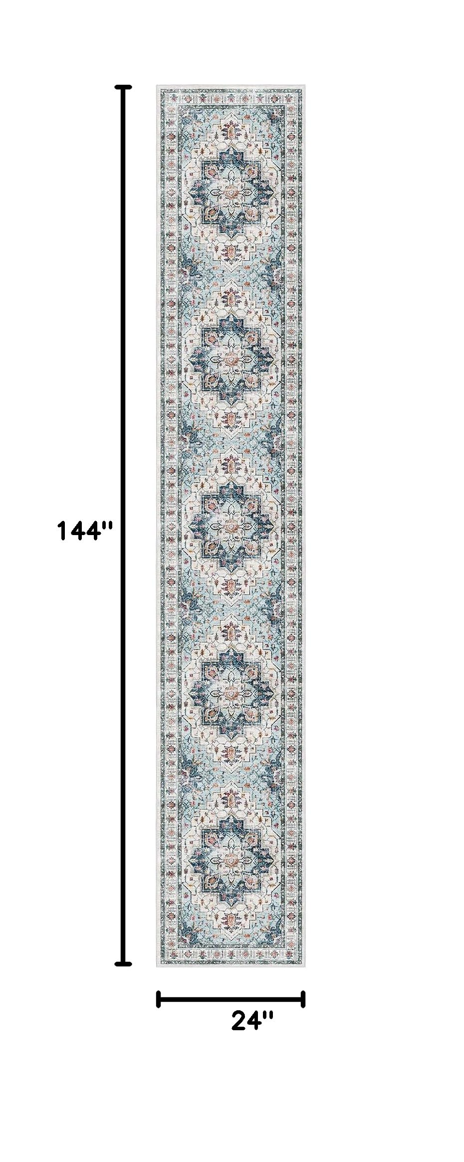 Washable Runner Rugs 2x12 Long for Hallway Kitchen Soft (Blue / 2' x 12' (Runner))
