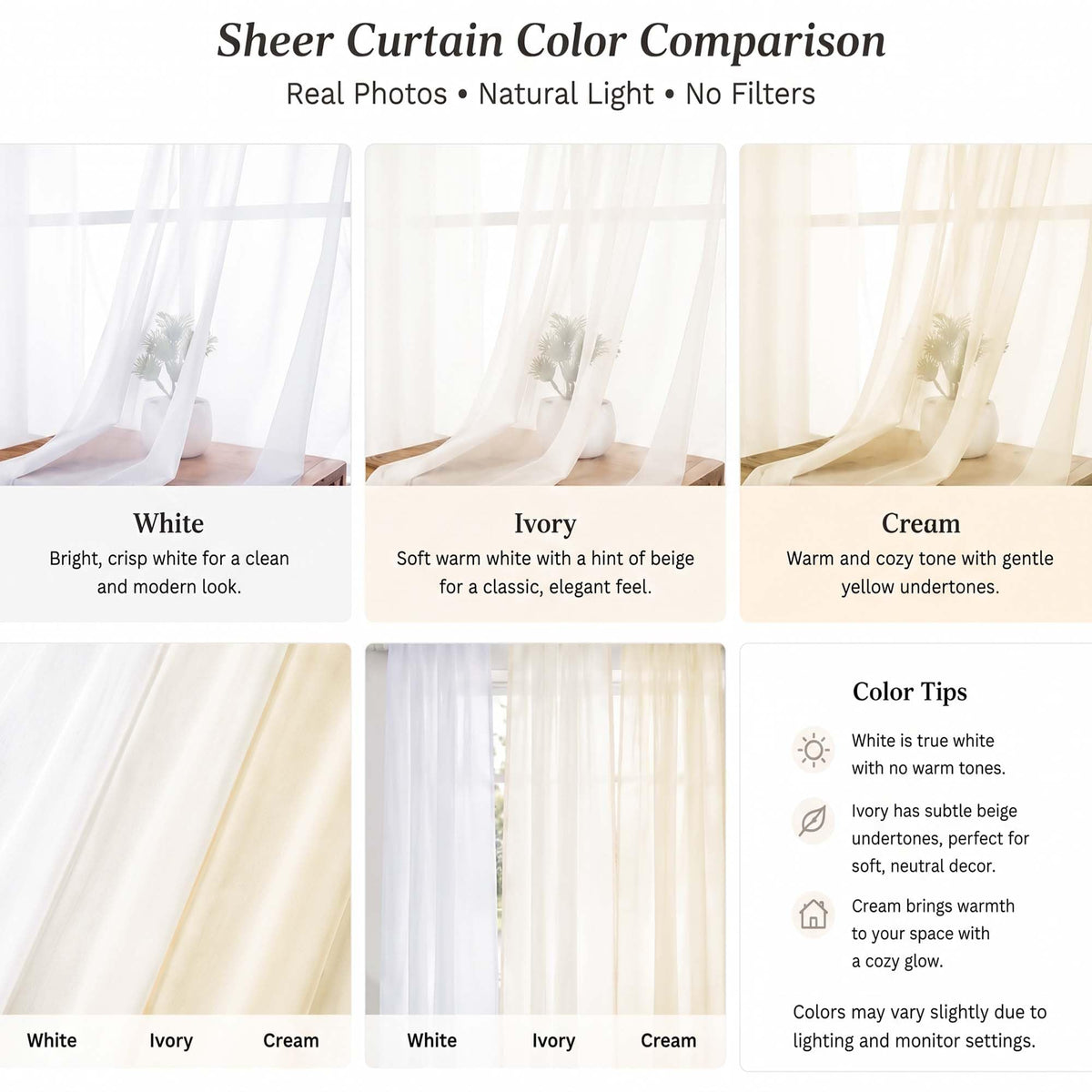 Sheer Curtains 78 inch Length (Ivory / 42"W x 78"L (Pack of 2))