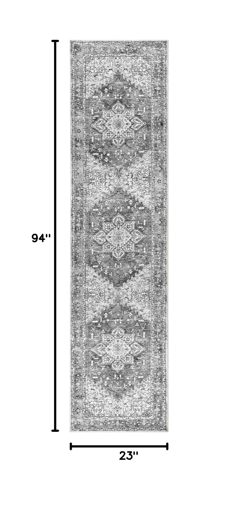 Washable Runner Rug (2' x 8' / Grey)