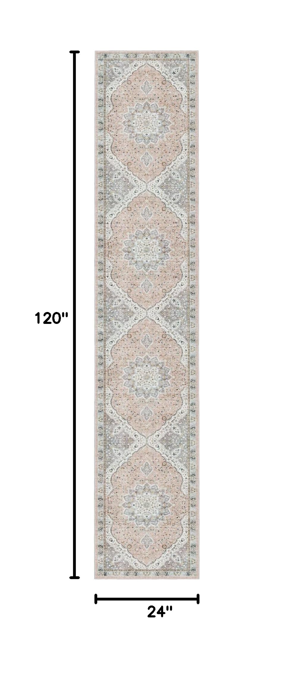 Washable Runner Rugs 2x10 Long for Hallway Kitchen (Pink/Gray / 2' x 10' (Runner))