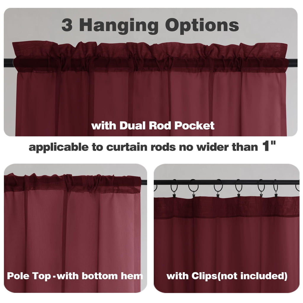 Burgundy Sheer Curtains 78 Inches Long 2 Panels Set for Living Room (Burgundy / 42"W x 78"L (Pack of 2))