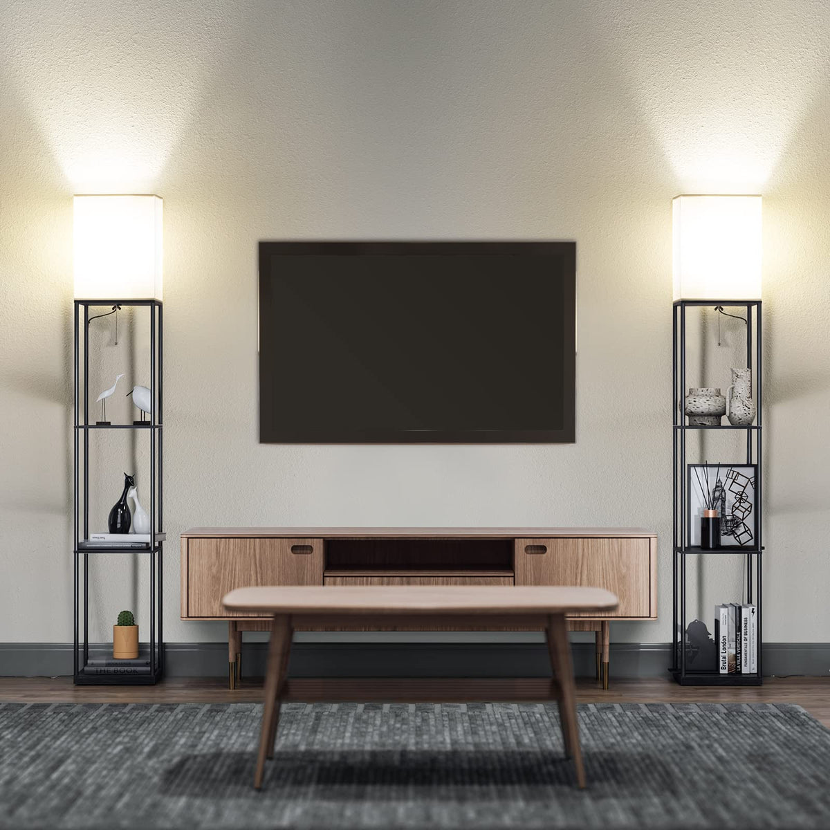 Floor Lamp with Shelves (Black Square / 4-Tier)