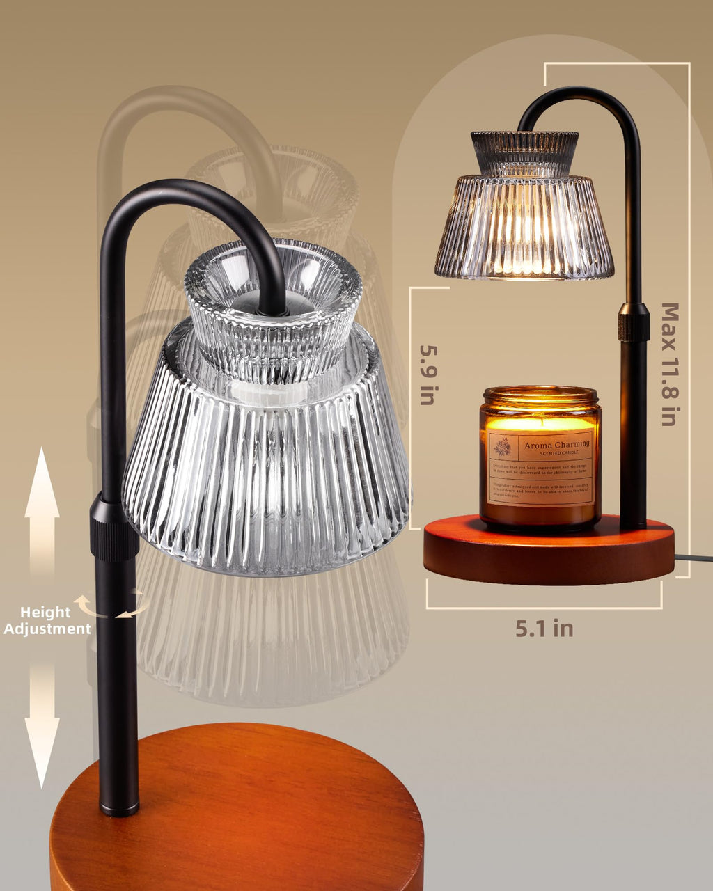 Candle Warmer Lamp with Timer &Dimmable Wax Melt Warmer for Scented Jar Candles (Black-Glass)
