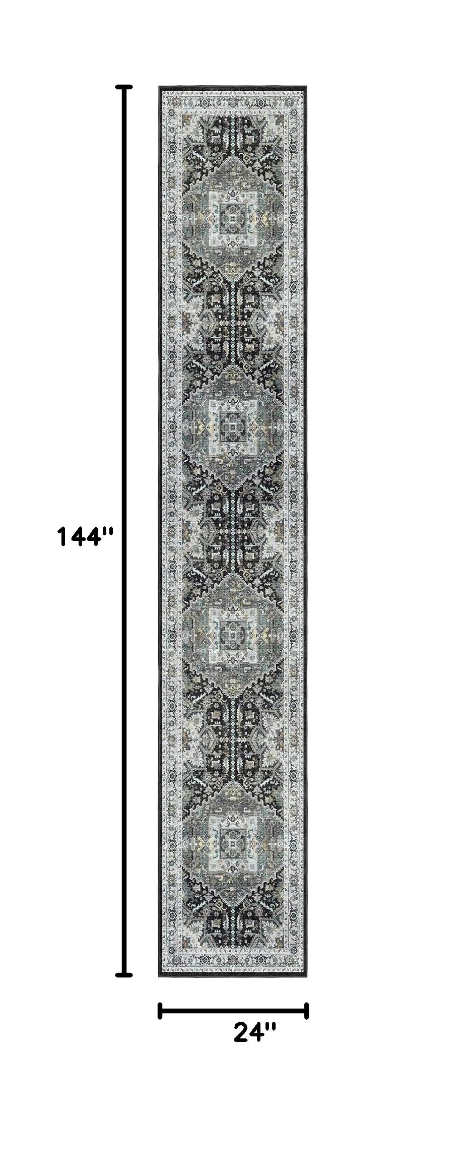 Washable Runner Rugs 2x12 for Hallway Kitchen Grey Green (Grey Green/Black Olive / 2' x 12' (Runner))