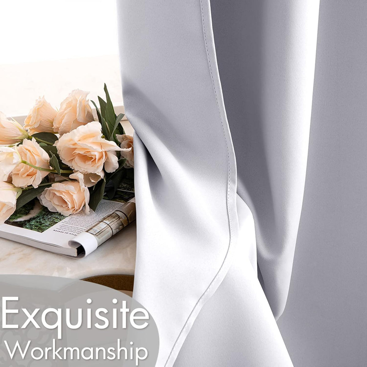 Greyish White Blackout Bedroom Curtains Drapes 84 Inch Long 52"x84" (Greyish White / 52"W x 84"L (Pack of 2))