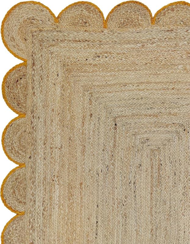 Weaving Cottage Scalloped Natural Jute Area Rug (Beige & Yellow)