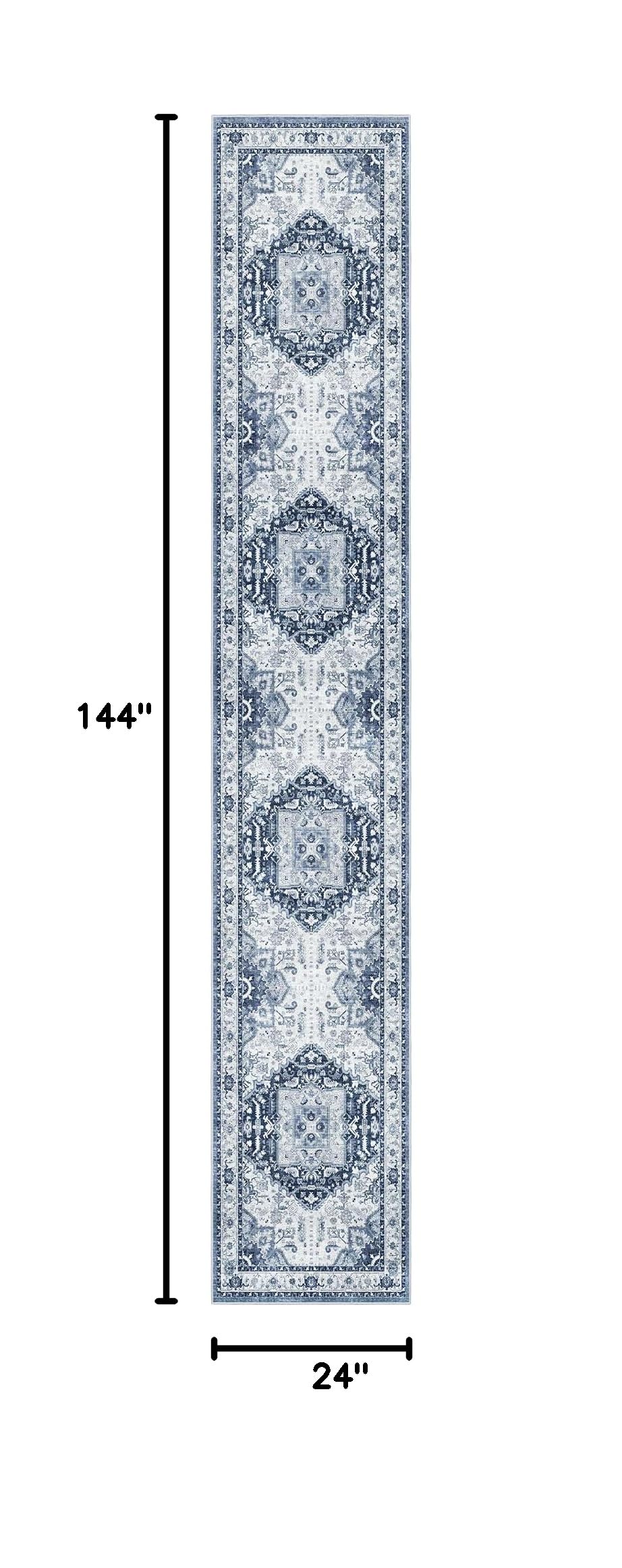 Washable Runner Rugs 2x12 Long for Hallway Kitchen Soft (Navy/White / 2' x 12' (Runner))