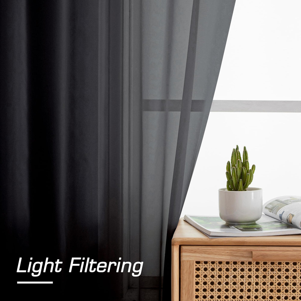 Black Sheer Curtains (Black / 42"W x 78"L (Pack of 2))