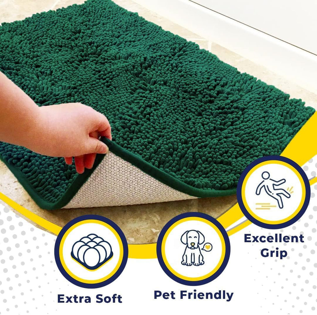 Super Water Absorbent Door Mat Indoor (Dark Green / 16" x 24")