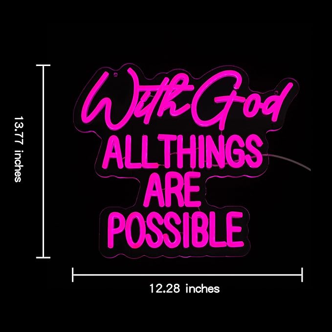 "With God All Things Are Possible" Neon Sign God Neon Light for Wall Decor Letter LED Neon Sign Pink LED Neon Light Dimmable Neon Signs for Bedroom Wedding Church Decoration