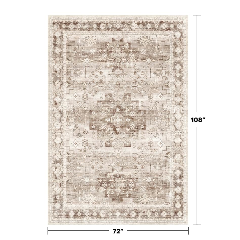 Washable Neutral Farmhouse Living Room Rug (6' x 9' (Rectangular) / Latte / Beige)