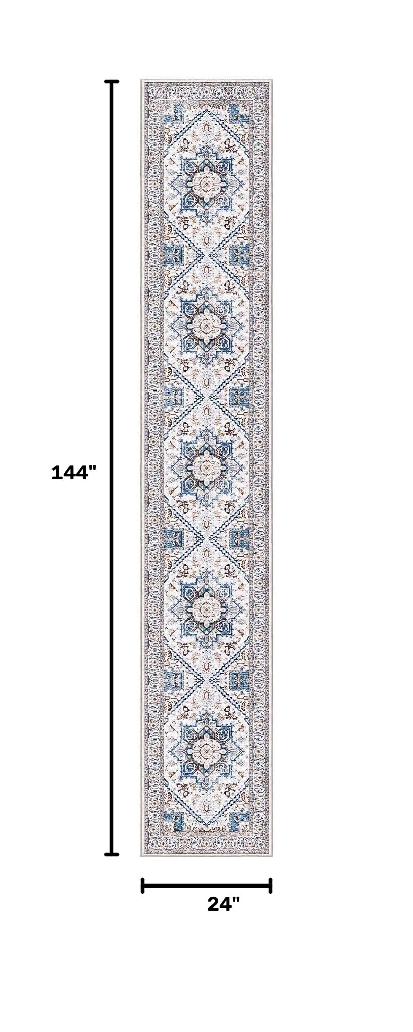 Soft Area Rugs 2x12 (2' x 12' (Runner) / Cream White & Blue)