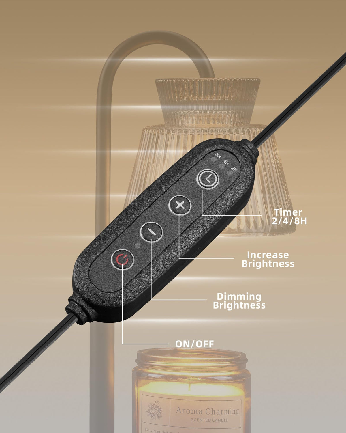Candle Warmer Lamp with Timer &Dimmable Wax Melt Warmer for Scented Jar Candles (Black-Glass)