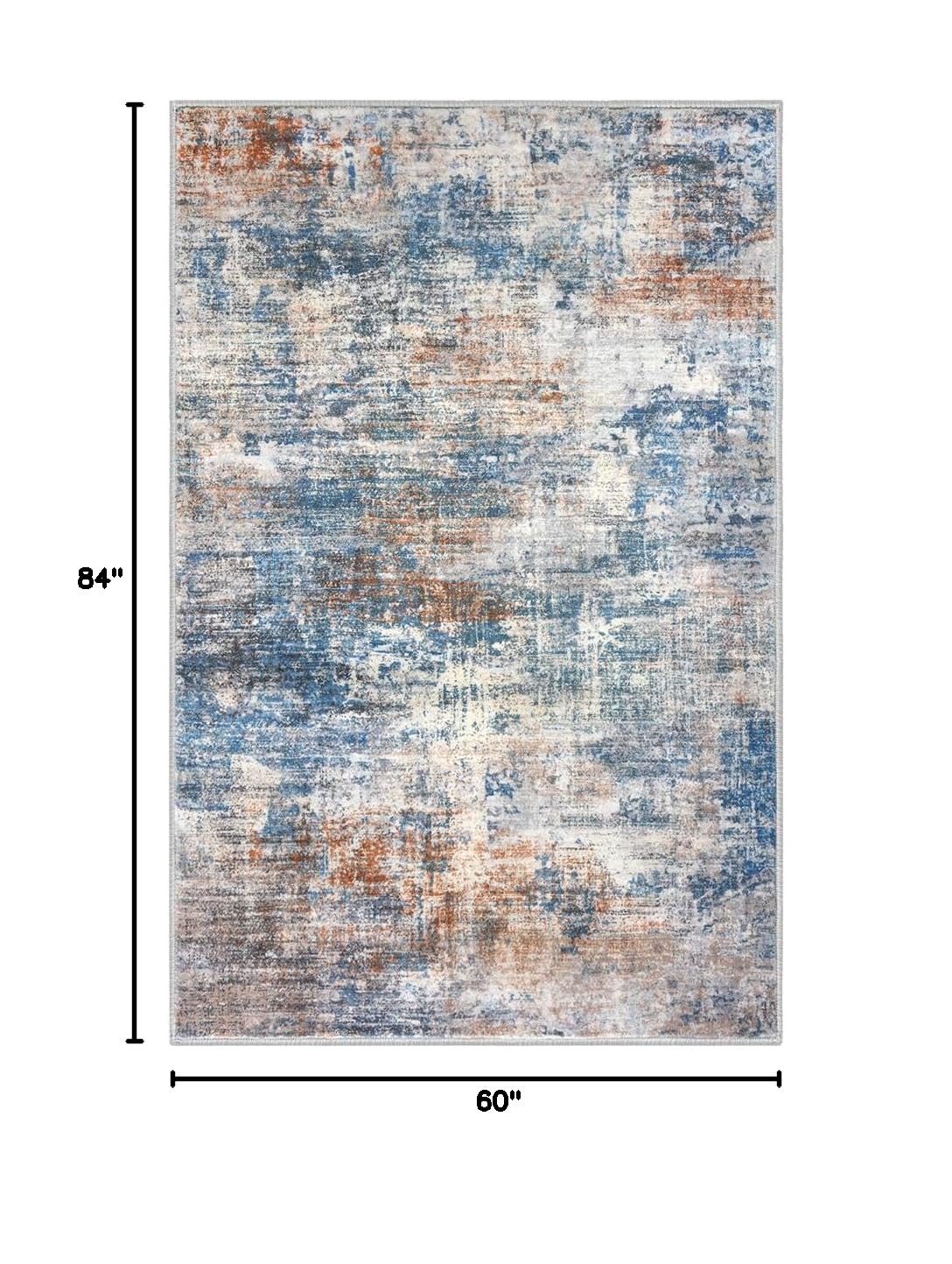 Abstract Area Rugs 5x7 Ft Washable Rugs for Living Room (Blue/Rust/White / 5' x 7' (Rectangular))
