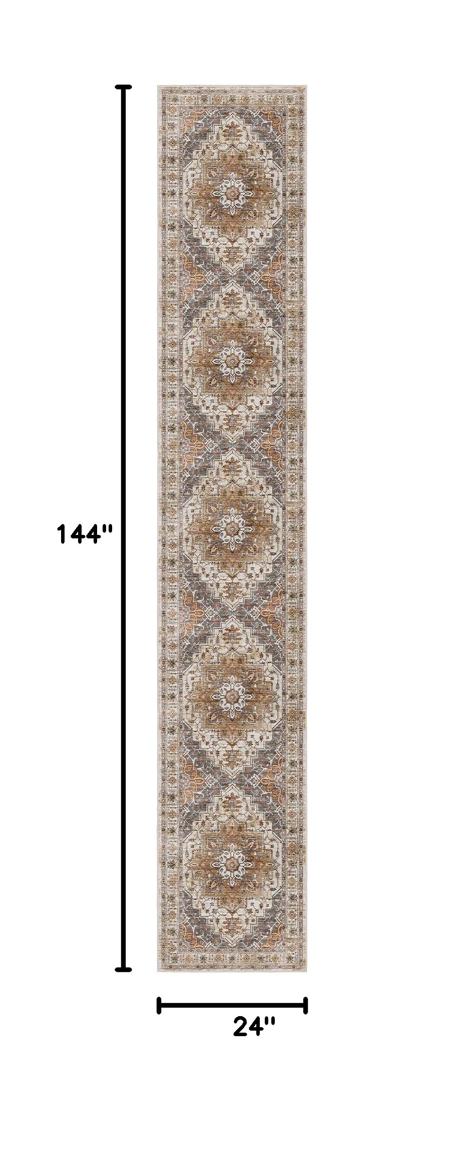 Washable Runner Rugs 2x12 Long for Hallway Kitchen (Turmeric/Grey / 2' x 12' (Runner))