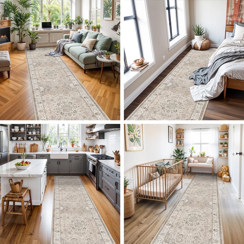 Hallway Washable Runner Rug (2' x 7' (Rectangular) / Beige)