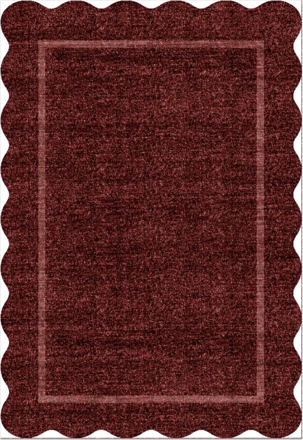 Scalloped Washable Runner Rug 2x8 Non Slip Kitchen Rugs Burgundy (Burgundy / 2' x 8' (Runner))