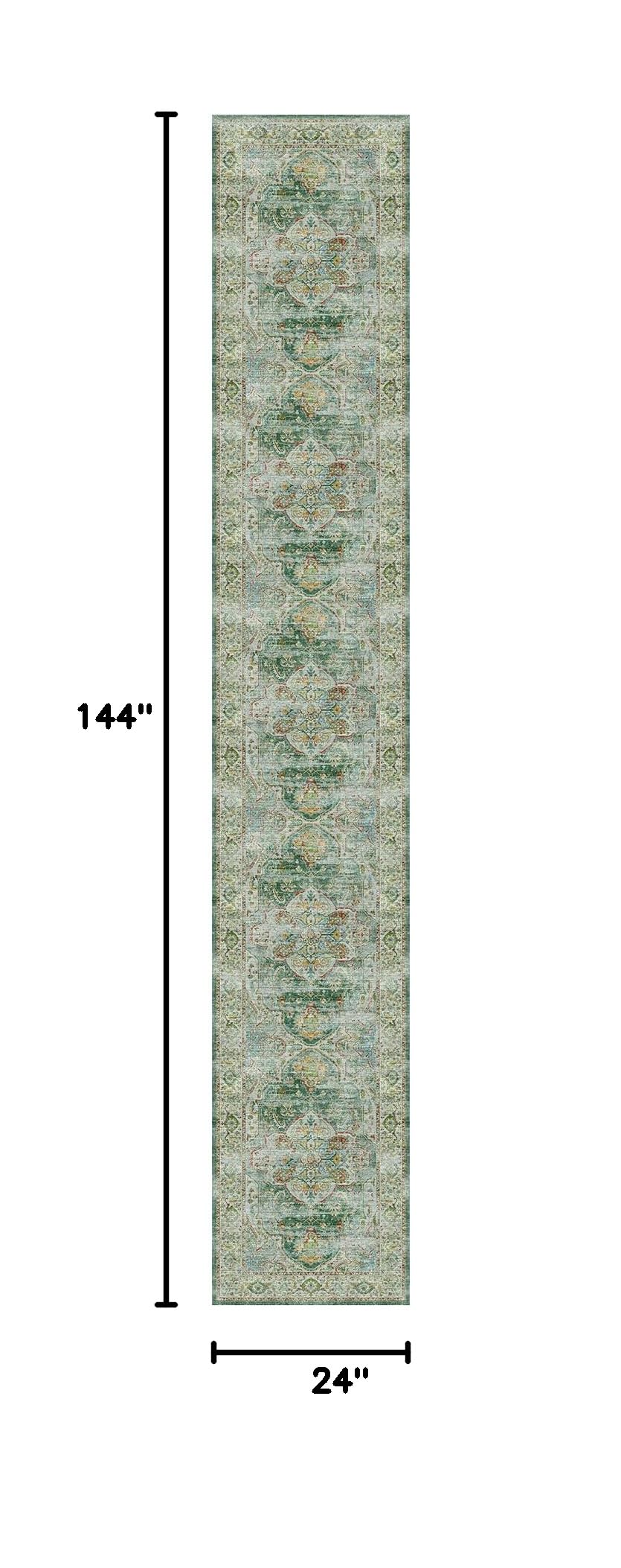 Washable Runner Rugs 2x12 Long for Hallway Kitchen Soft (Green / 2' x 12' (Runner))