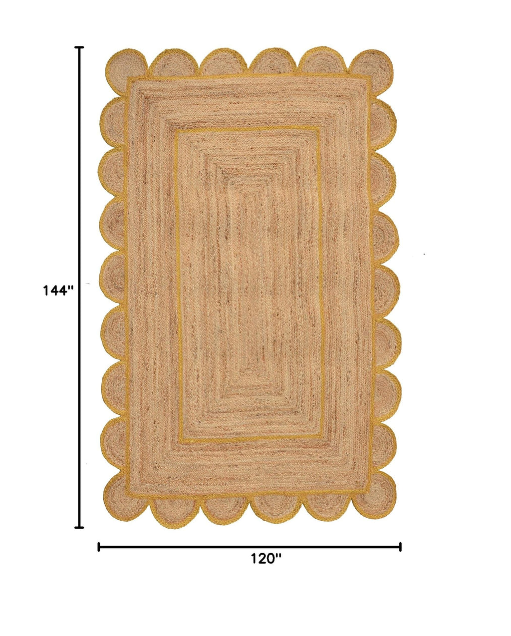 Scallop Pattern Jute Bohemian Area Rug (10'x14' (Rectangular) / Yellow)
