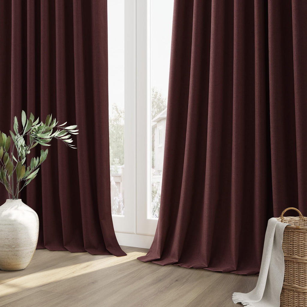 100% Blackout Curtains 84 Inch Length 2 Panels Set for Living Room Bedroom Back Tab Thermal Insulated Black Out Linen Drapes Room Darkening Reddish Brown (Reddish Brown / 52"W x 84"L (Pack of 2))