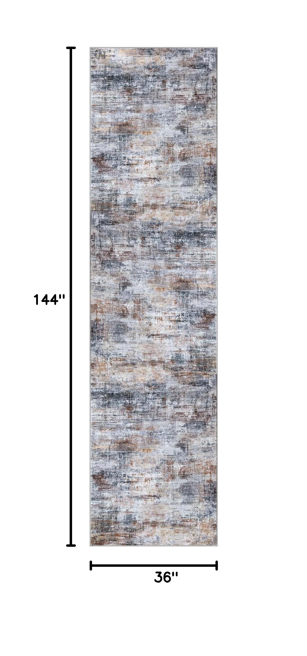 Abstract Runner Rug 3x12 Ft Washable Runners for Hallways (Orange/Brown/Grey / 3' x 12' (Rectangular))