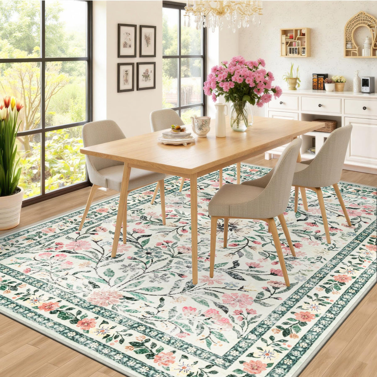 6x9 Area Rug Living Room (Green/Beige / 6' x 9' (Rectangular))