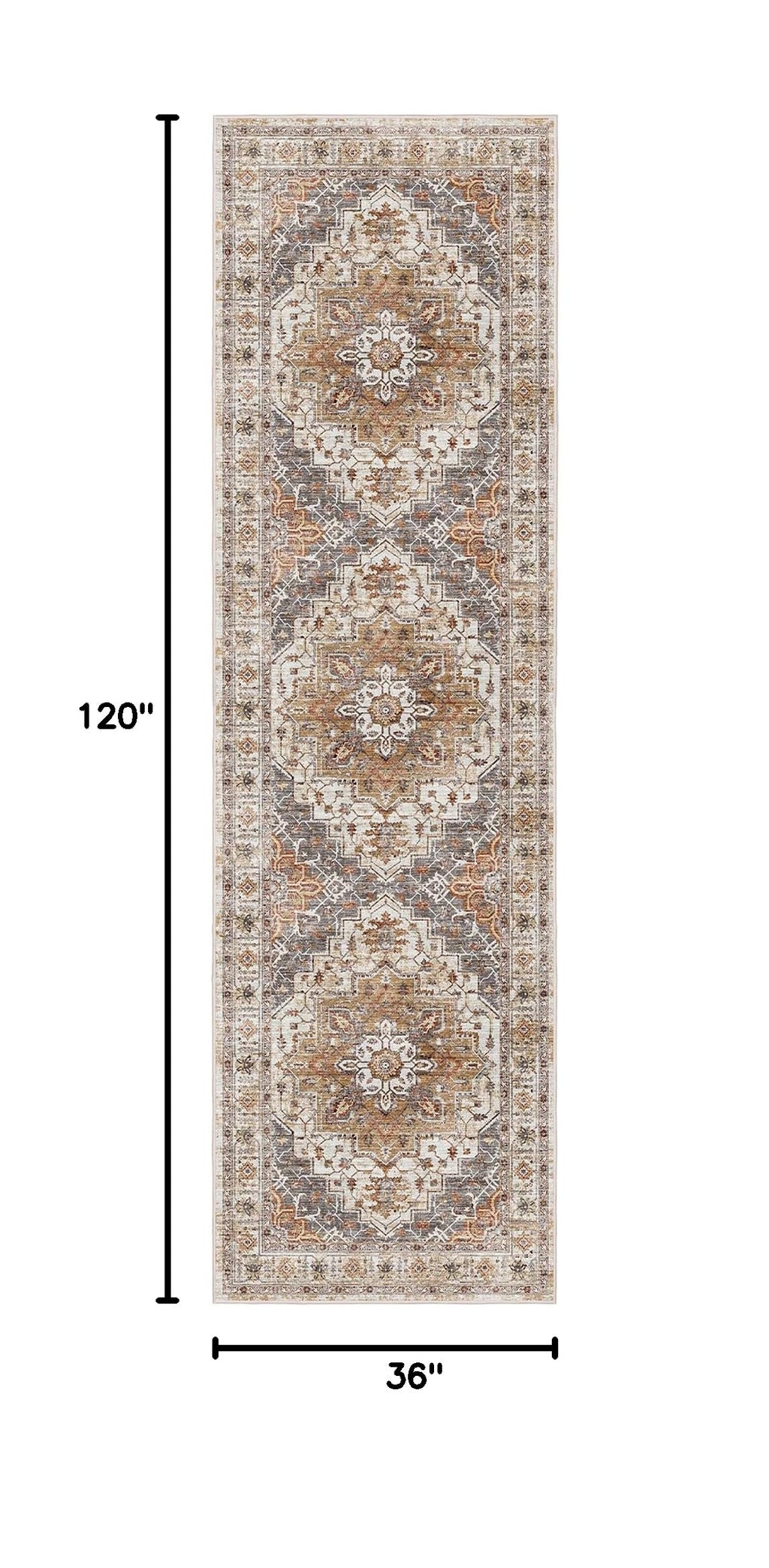 Hallway Runner Rug 3x10 Washable Kitchen Runners 10ft (Turmeric/Grey / 3' x 10' (Runner))