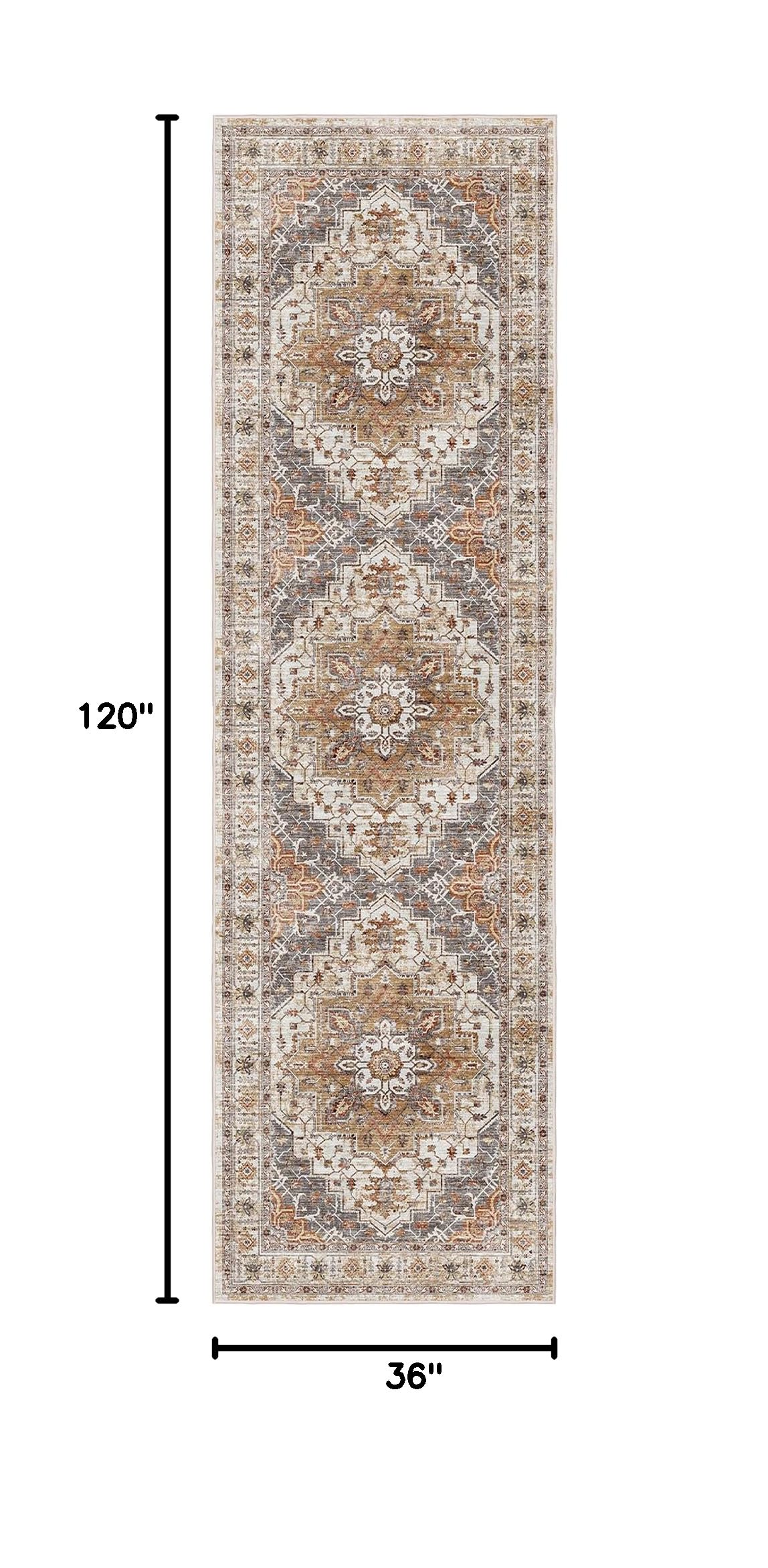 Hallway Runner Rug 3x10 Washable Kitchen Runners 10ft (Turmeric/Grey / 3' x 10' (Runner))