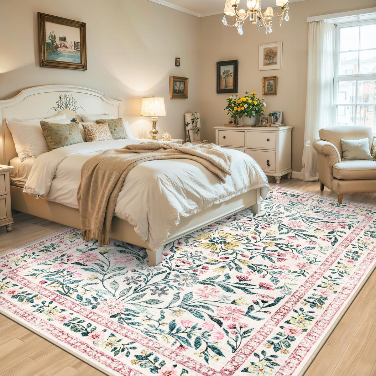 6x9 Area Rug Living Room (Pink/Green / 6' x 9' (Rectangular))