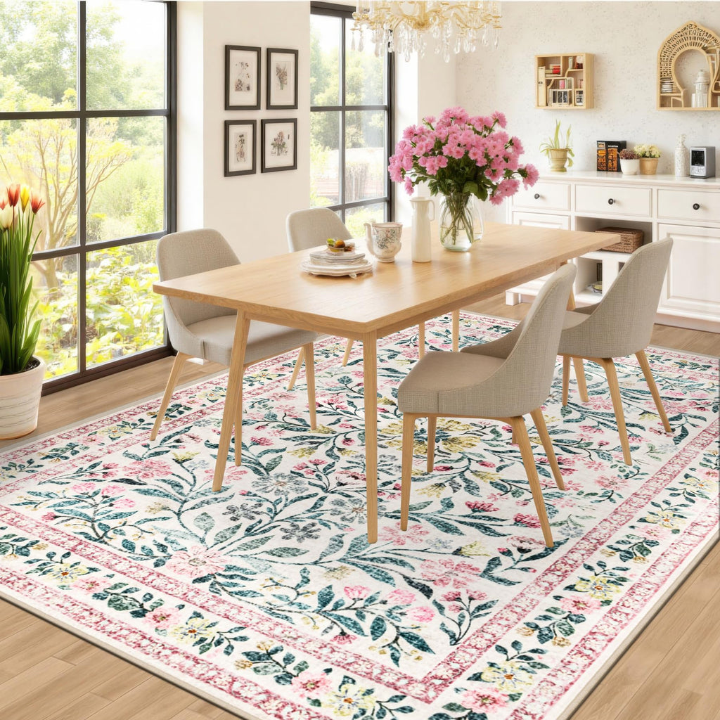 8x10 Area Rug Living Room (Pink/Green / 8' x 10' (Rectangular))
