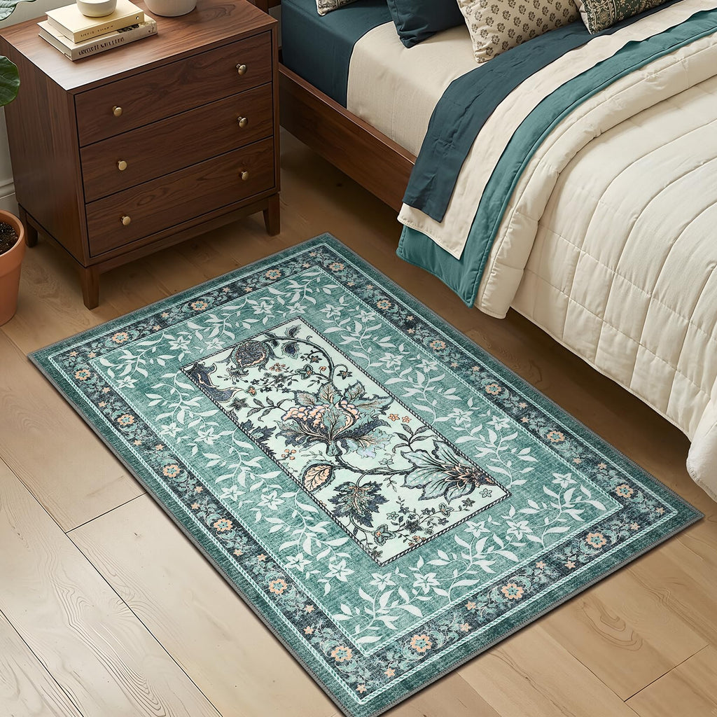 Teal 2x3 Door Mat Indoor Rugs for Entryway Provence Small Botanical Grove Cottage core Washable Non (Teal / 2' x 3' (Rectangular))