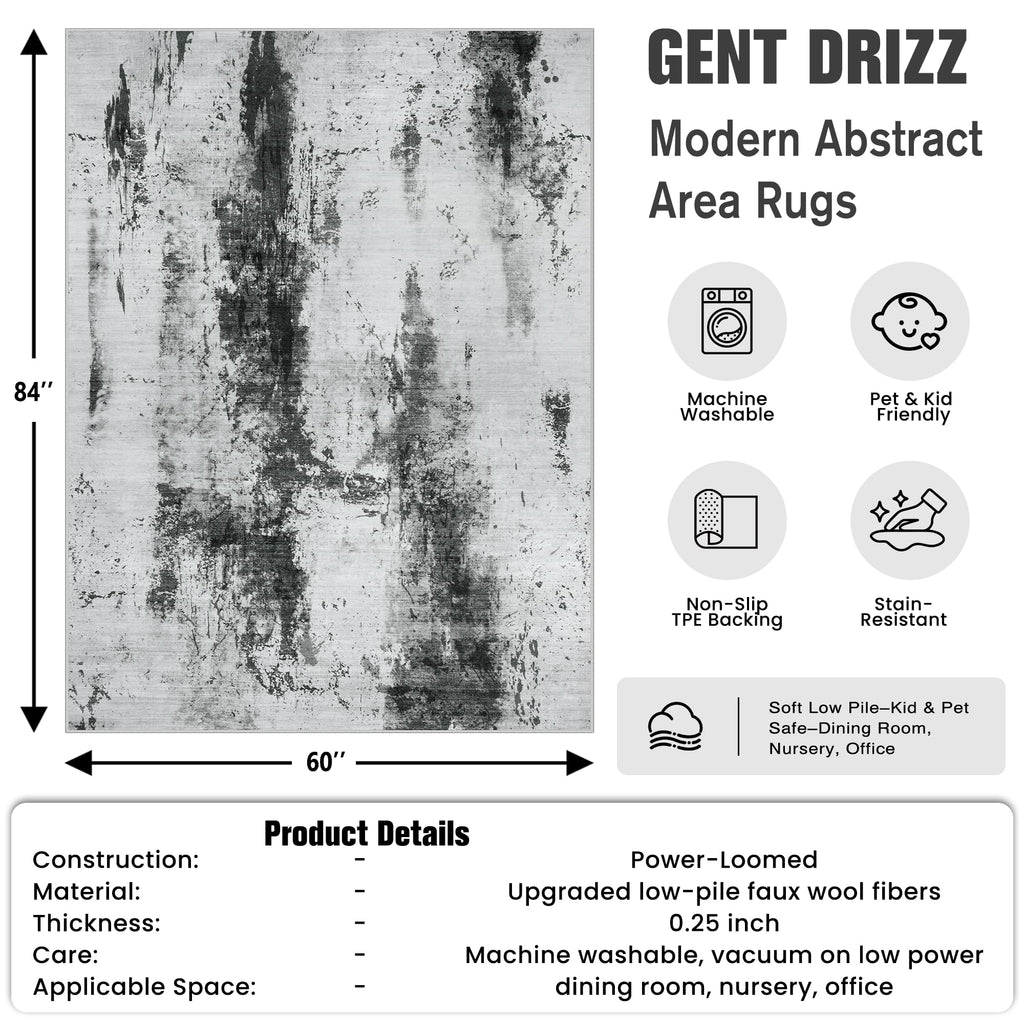 5x7 Area Rugs for Living Room (Black White Grey / 5' x 7' (Rectangular))