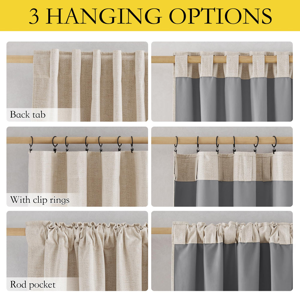 100% Black Out Curtains 63 inch Long for Kitchen 2 Panels (Beige / 52"W x 63"L (Pack of 2))