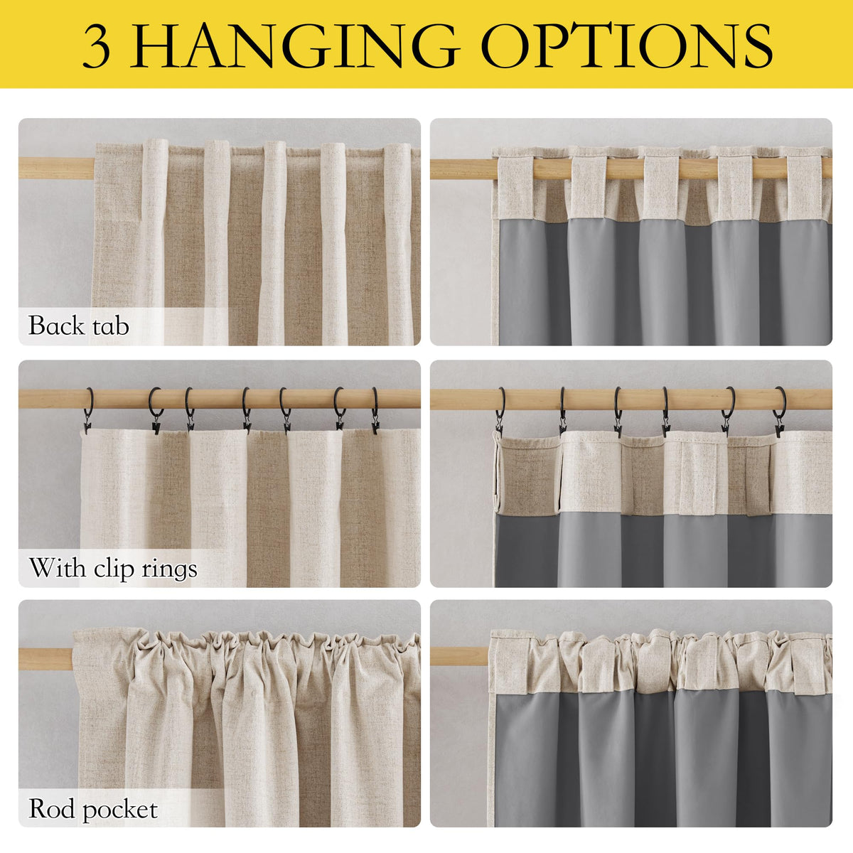 100% Black Out Curtains 63 inch Long for Kitchen 2 Panels (Beige / 52"W x 63"L (Pack of 2))